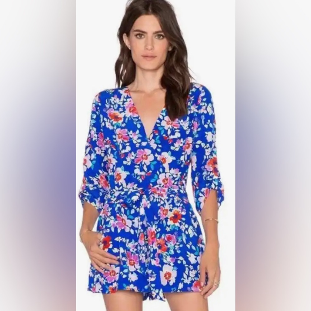 Yumi Kim Short Sleeve Liz Romper in Blue Love Potion Floral
